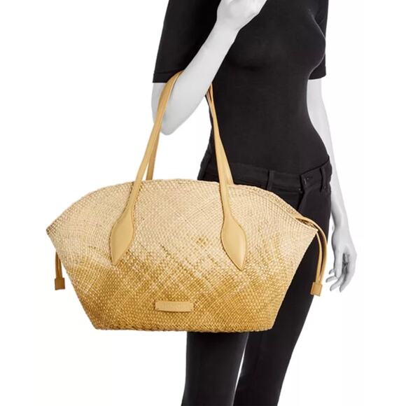 New with Tag Themoire Flor Woven Straw Degrade Tote, Leather Yellow/Gold‎ - Picture 4 of 6